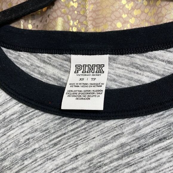 PINK Victorias Secret marled Heather gray Holla Daze sequin ringer t-shirt, XS - Picture 3 of 6